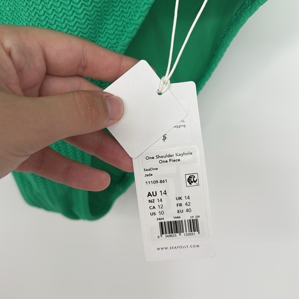 SeaFolly Australia Sea Dive One Shoulder Keyhole One Piece - Jade Size 10 NEW - Picture 7 of 11